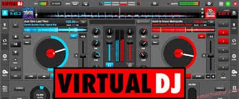 A virtual dj is shown with the words " virtualdj ".